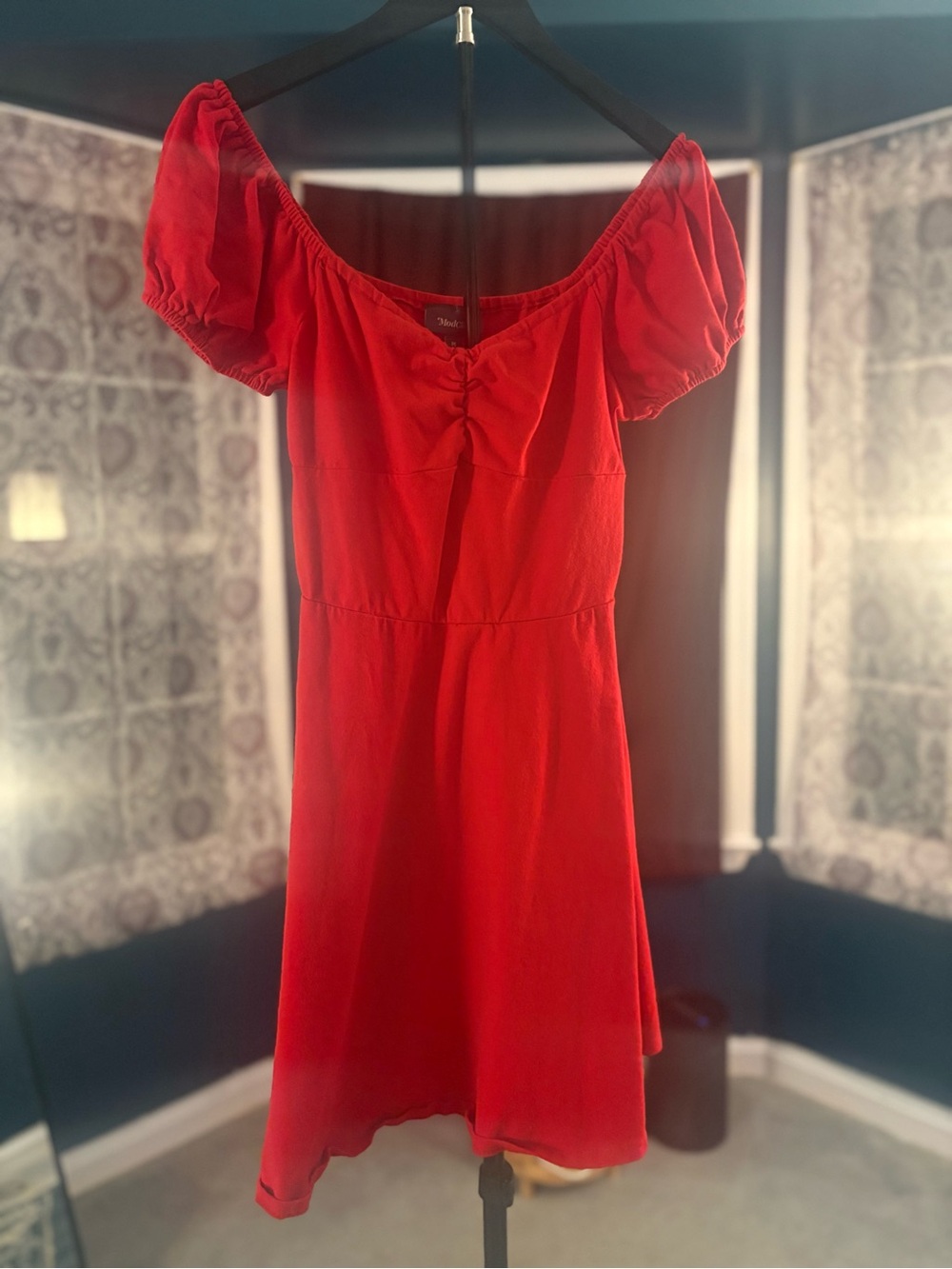 Modcloth Red Puff-Sleeve Mini Dress